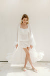 Isabella Frill Wrap Over Bridal Robe - Ivory White