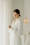 Amelia Maxi Bridal Silk Satin Robe - Pearlescent White